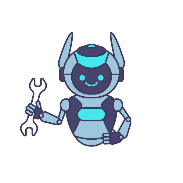 Robot Sosteniendo Ilustración Del Vector Llave Inglesa Robot Carácter Pose — Vector de stock