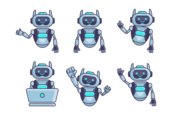 Robot Mascota Carácter Vector Ilustración Robot Dibujos Animados Pose Set — Vector de stock