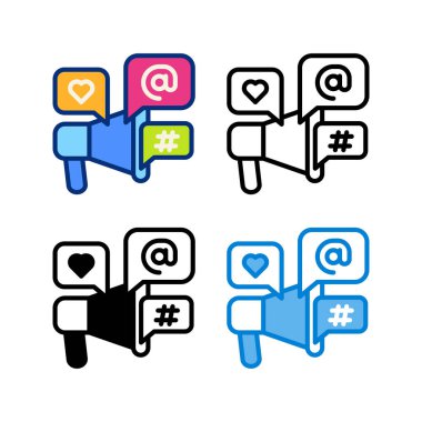 Sosyal medya pazarlama simgesi 4 biçimli düz, çizgi, kabartma ve duotone