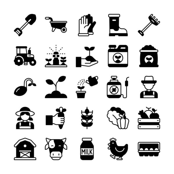 Farming and Agriculture Icon Set in Glyph Style Design