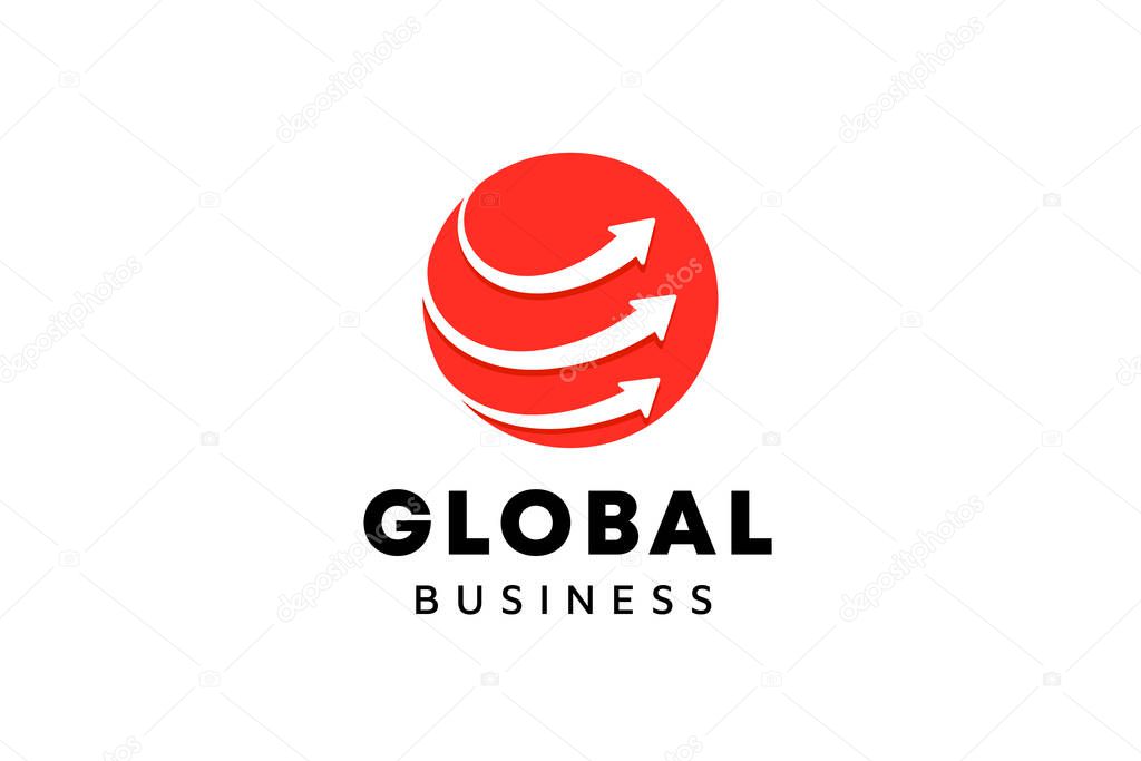 Business logo template. Globe and arrow logo is suitable for global company, world technologies, media, finance company and publicity agencies