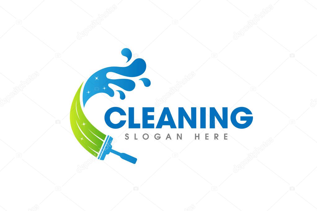 Cleaning Service Business Logo Design. Window Squeegee Symbol Icon with Water Splash Isolated On Letter C