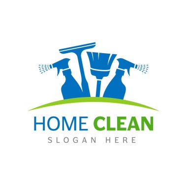 Temizlik servisi logosu tasarım şablonu vektörü. Temizlik ve cam temizleme şirketi için uygun logo