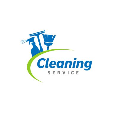 Temizlik servisi logosu tasarım şablonu vektörü. Temizlik ve cam temizleme şirketi için uygun logo