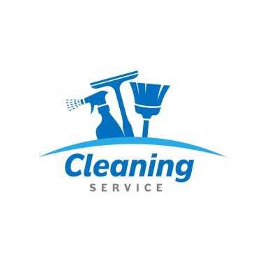 Temizlik servisi logosu tasarım şablonu vektörü. Temizlik ve cam temizleme şirketi için uygun logo