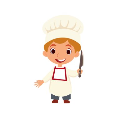 Çocuklar vektör illüstrasyon pişirir. Küçük şef vektör çizimi