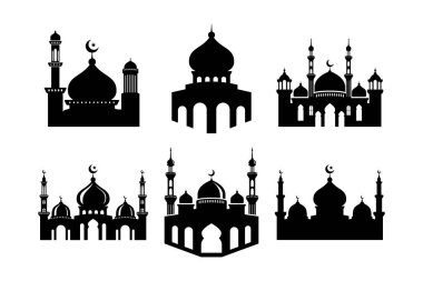 Beyaz arkaplanda vektör cami silueti kümesi