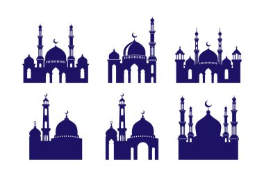 Beyaz arkaplanda vektör cami silueti kümesi