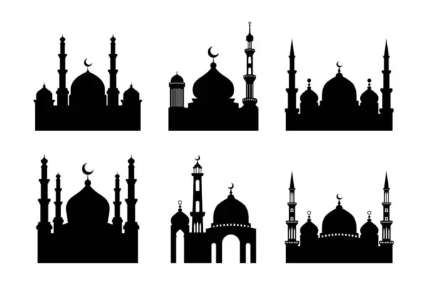 Set Vector Mosque Silhouette White Background — Stock Vector