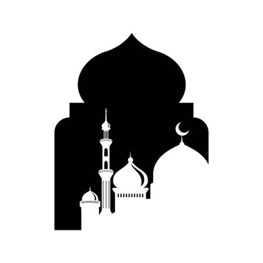 Arabic Islamic arch with mosque silhouette background illustration.