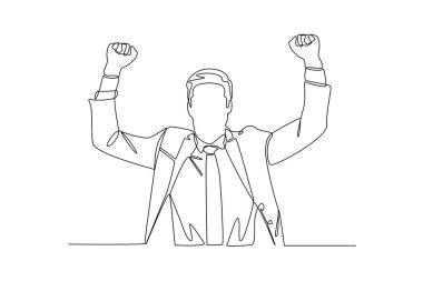 Başarıyı kollarını kaldırarak kutlayan işadamlarının kesintisiz çizimleri.