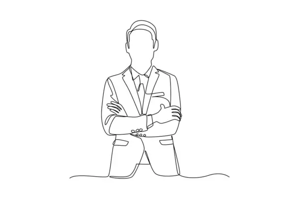 stock vector Continuous line drawing of a confident businessman standing with arms crossed