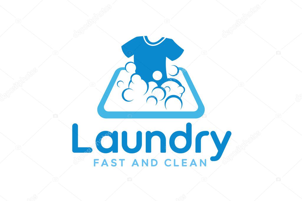 Laundry logo design template. Clothes illustration with detergent bubbles for laundry service logo