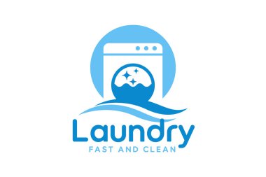 Çamaşır logosu tasarım şablonu. Çamaşır yıkama makinesi simgesi iş logosu konsepti