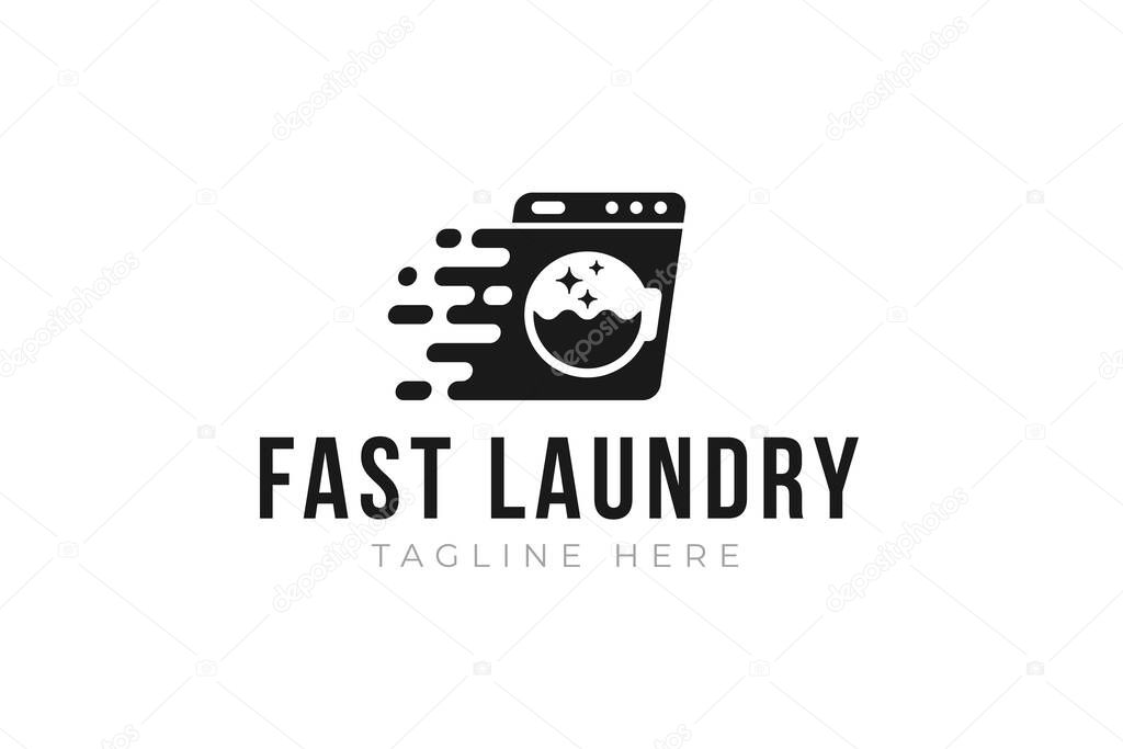 Fast and clean laundry logo design template. Washing machine with fast effect shape for laundry logo