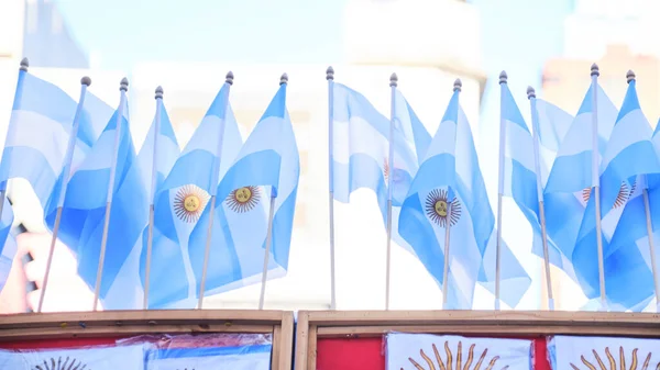 Rad Argentinska Nationella Flaggor Viftar Utomhus Patriotisk Symbol För Argentina — Stockfoto