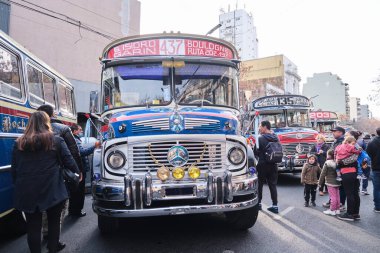 Buenos Aires, Argentina, June 20, 2022: Mercedes Benz 911, old vintage bus for public passenger transport, line 437, during an exhibition of the antique bus museum.