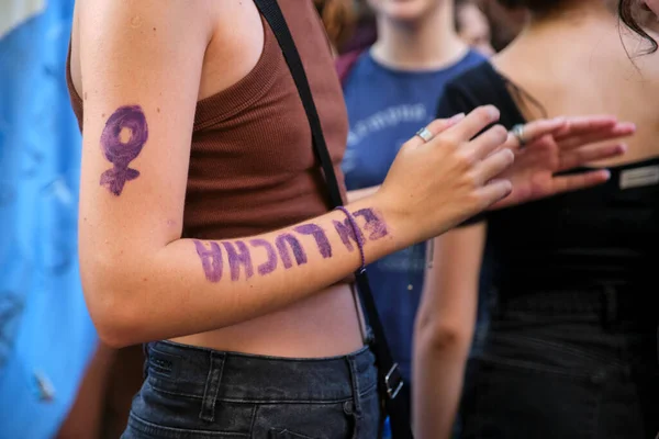 Buenos Aires Argentina Março 2023 Greve Feminista Internacional Mulher Irreconhecível — Fotografia de Stock