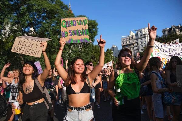 Buenos Aires Argentína 2022 Március Fiatal Nők Menetelnek Nemzetközi Feminista — Stock Fotó