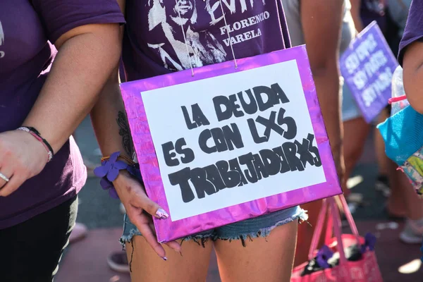Buenos Aires Argentina Marzo 2023 Sciopero Femminista Internazionale Una Donna — Foto Stock