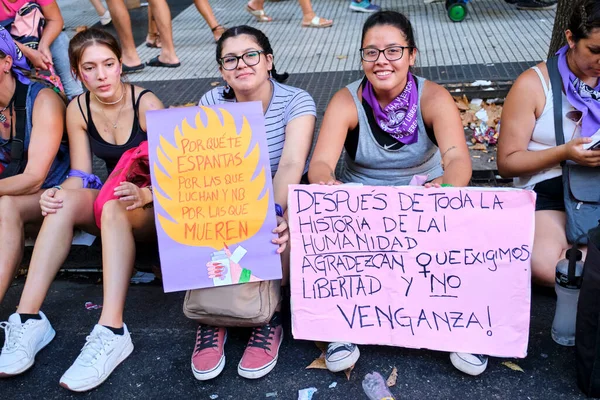 Buenos Aires Argentina March 2022 Women Holding Posters Why You — Stock Photo, Image