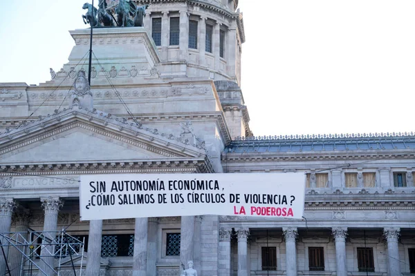 Buenos Aires Argentina Mars 2023 Internationella Kvinnodagen Banner Inför Nationalkongressen — Stockfoto