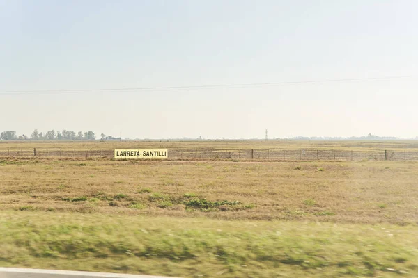 Stock image June 1, 2023, Buenos Aires, Argentina: Larreta and Santilli political advertising banner seen from the road in the months leading up to the national presidential elections.