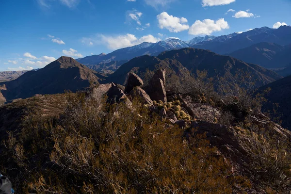 Andenlandschaft Berglandschaft Mendoza Argentinien Bergrelief Und Vegetation Unter Der Nachmittagssonne — Stockfoto