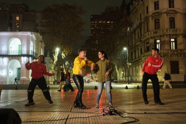Buenos Aires, Argentina; July 14 2025: Day of non-binary visibility, protest in defense of the respect for gender identity, inclusion and equal rights. Show by Cumbia Dick.