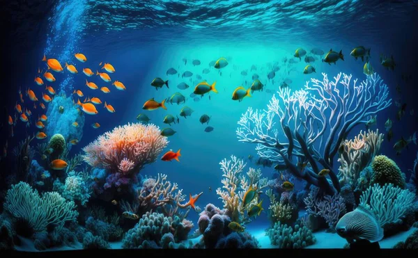 Beauty of the underwater ocean with aquatic animals and coral