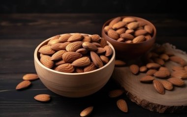 Tahta bir masada bademli bowling, Üretici Yapay Zeka.