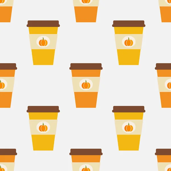 Pumpkin Spice Latte Coffee Cups Autumn Seamless Pattern Vector Illustration — Stock Vector