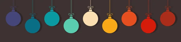 深色背景下复古色彩的圣诞球装饰品 矢量说明 — 图库矢量图片