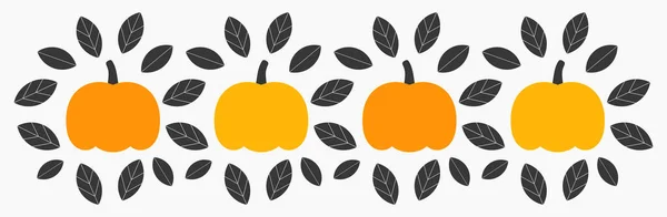 Autumn Pumpkins Leaves Decoration Border Vector Illustration — Stock Vector