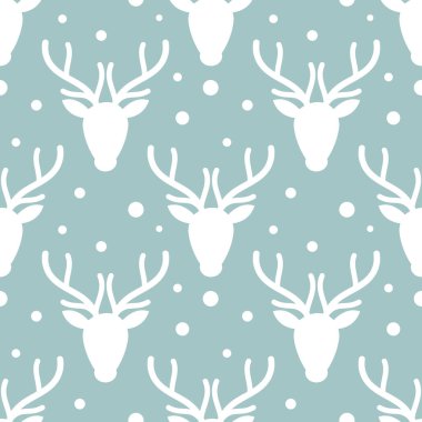 Kış ren geyikleri ve kusursuz kar deseni. Vektör illüstrasyonu.