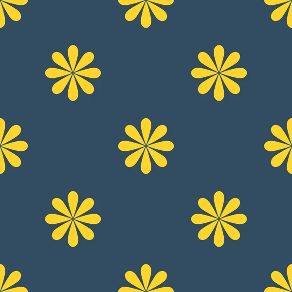 Koyu Mavi Arka Planda Sarı Çiçekler Çiçeksiz Desenli Vektör Illüstrasyon — Stok Vektör