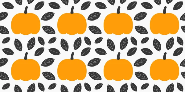 Kürbisse Und Blätter Herbst Nahtlose Muster Vektorillustration — Stockvektor