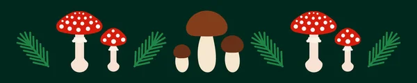 Red Toadstool Mushroom Edible Boletes Forest Green Border Vector Illustration — Stock Vector