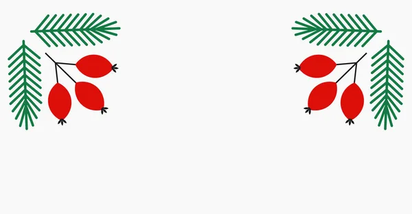 Фрукты Шиповника Ель Ветви Рождество Рамка Фона Векторная Иллюстрация — стоковый вектор