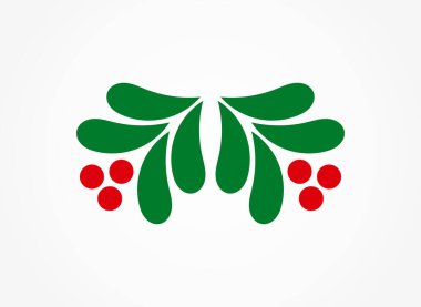 Noel 'in kutsal ökse otu süsü yaprakları ve meyveleri. Vektör illüstrasyonu