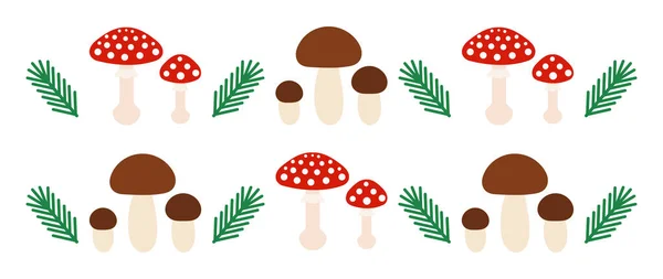 Forest Mushroom Patterns Border Vector Illustration — Stock Vector