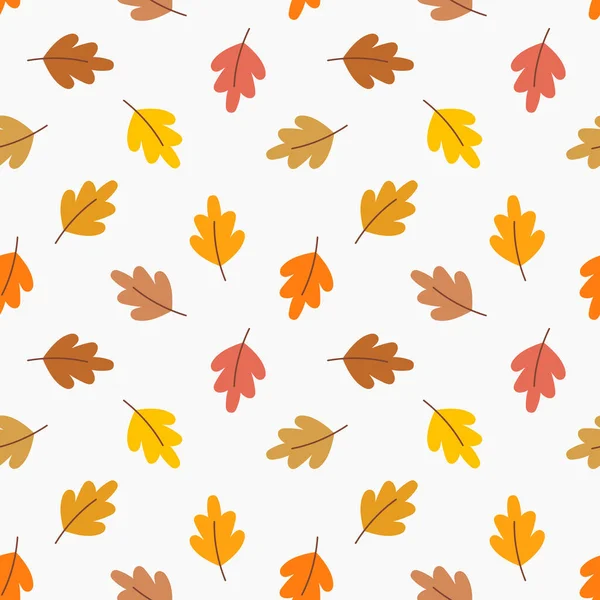 秋はシームレスなパターンを残します オークの木が落ちてくる ベクターイラスト — ストックベクタ