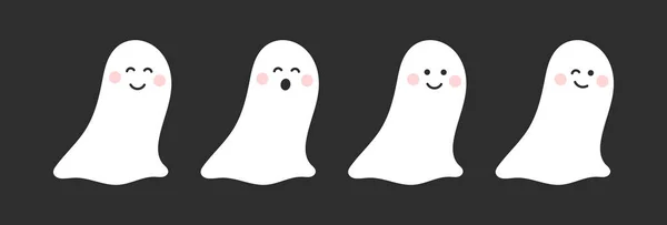 Leuke Geesten Met Verschillende Gezichtsuitdrukkingen Gelukkige Halloween Spook Iconen Vectorillustratie — Stockvector