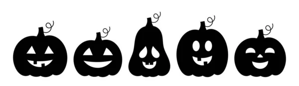 Halloween Sütőtök Jack Lanterns Különböző Arcú Ikonok Gyűjtemény Vektorillusztráció — Stock Vector