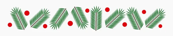 クリスマスモミの枝とデザインのための赤い果実の境界 ベクターイラスト — ストックベクタ