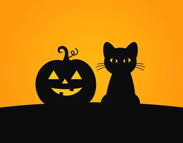 Svart Katt Gresskar Halloween Bakgrunn Vektorillustrasjon – stockvektor