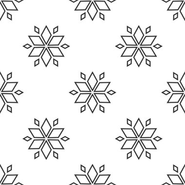 Kristal kar taneleri geometrik dikişsiz desen oluşturur. Basit bir kar tanesi duvar kağıdı tasarımı. Vektör illüstrasyonu.