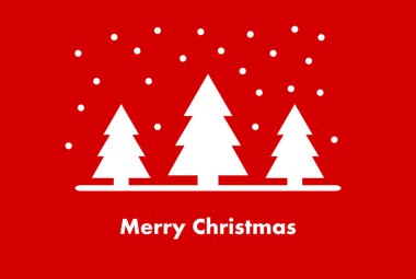 Kırmızı arka planda beyaz Noel ağaçları. Noel kış tebrik kartı. Mutlu noeller. Vektör illüstrasyonu.