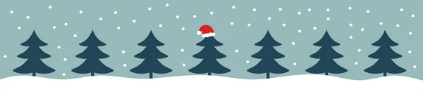 Χριστουγεννιάτικα Δέντρα Χειμερινό Δάσος Χριστούγεννα Σάντα Καπέλο Μαγικό Φόντο Σχεδιασμό — Διανυσματικό Αρχείο