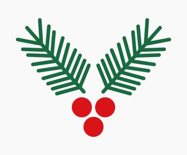 Noel ağacı dalı ve kırmızı böğürtlen tasarım elementi. Vektör illüstrasyonu.